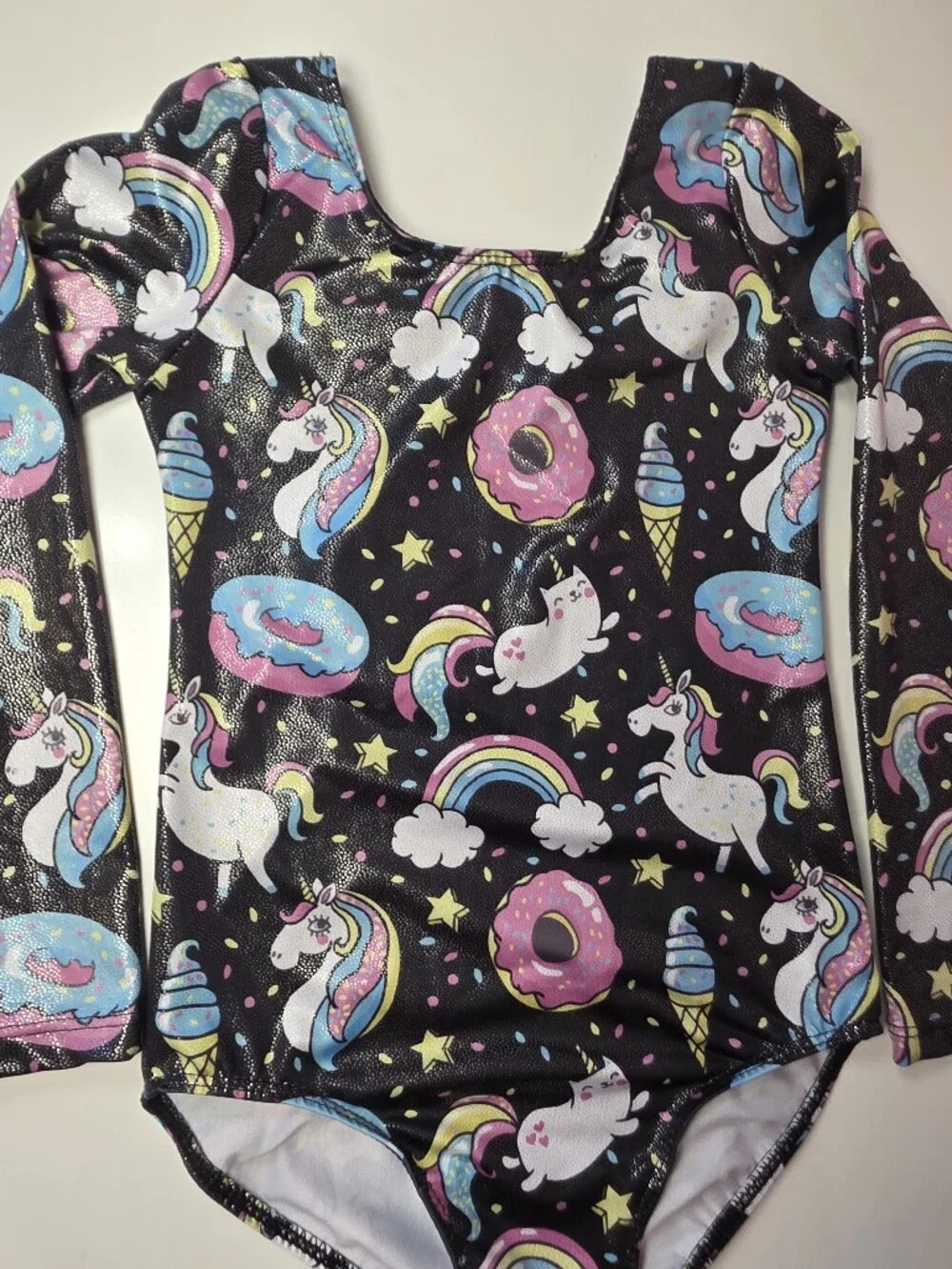 Girls Unicorn Rainbow Donut Long Sleeve Leotard Size 7/8
